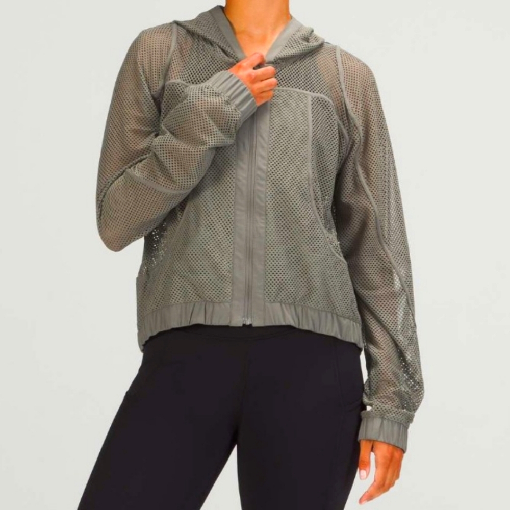 💎 Lululemon Women's Top Zip UP Relaxed Fit Mesh Jacket Grey Sage #0364